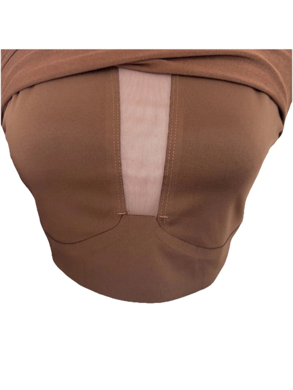 SheBird Flawless Flyback Tank Top Size 4 Brown Built In Bra Mesh Back Scoop Neck - Picture 5 of 8